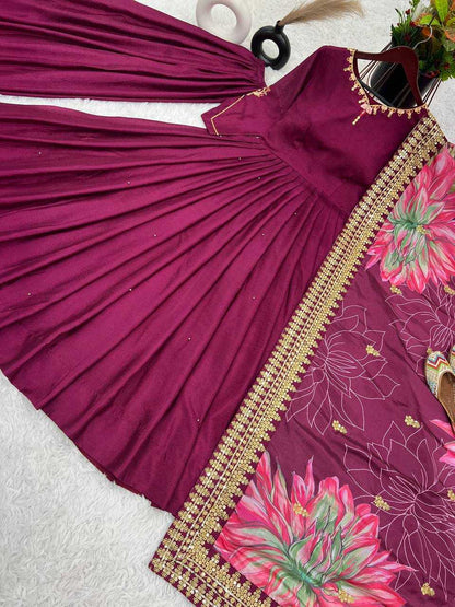 Chinon Silk Kesh123 5170 Gowns  Embroidery Anarkali Long Diwali Collections Gowns