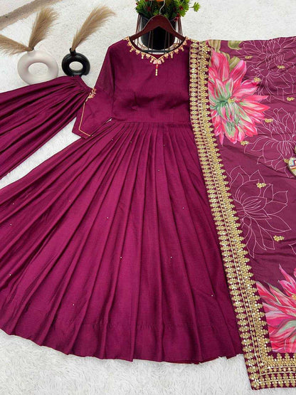 Chinon Silk Kesh123 5170 Gowns  Embroidery Anarkali Long Diwali Collections Gowns