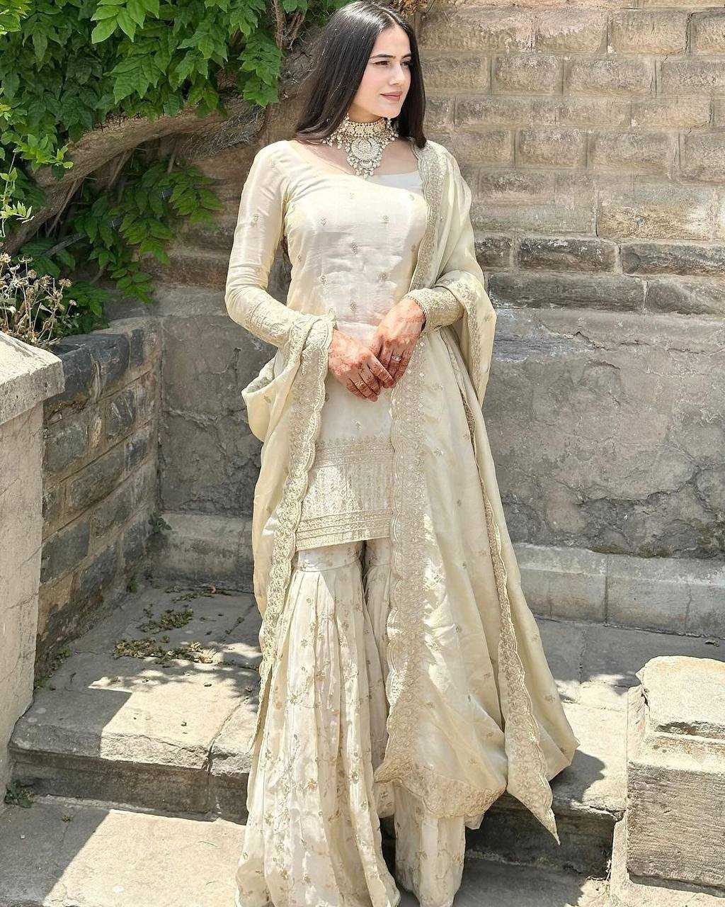 Chinon Silk Kesh123 5172 Suits & Dresses  Sharara Salwar Embroidery Ladies Silk Party Wear Suits