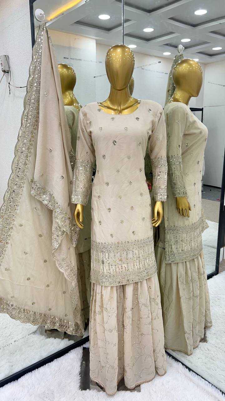 Chinon Silk Kesh123 5172 Suits & Dresses  Sharara Salwar Embroidery Ladies Silk Party Wear Suits