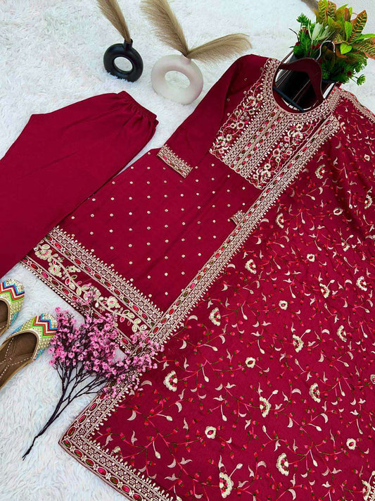 Chinon Silk Kesh123 5174 Suits & Dresses  Ladies Embroidery Ladies Silk Zari Work Suits