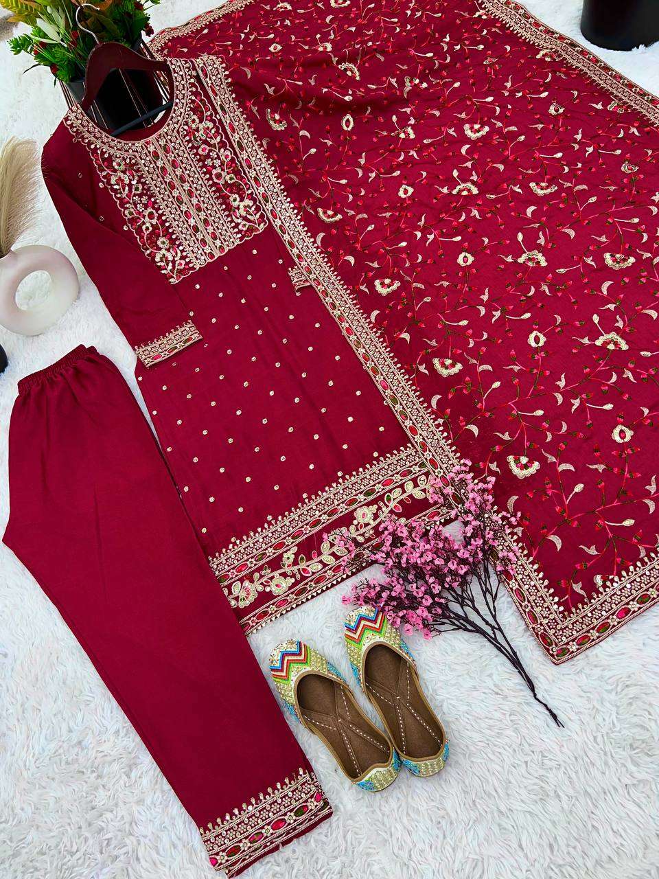 Chinon Silk Kesh123 5174 Suits & Dresses  Ladies Embroidery Ladies Silk Zari Work Suits