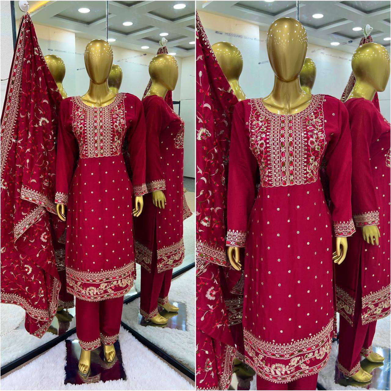 Chinon Silk Kesh123 5174 Suits & Dresses  Ladies Embroidery Ladies Silk Zari Work Suits