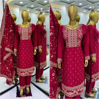 Chinon Silk Kesh123 5174 Suits & Dresses  Ladies Embroidery Ladies Silk Zari Work Suits