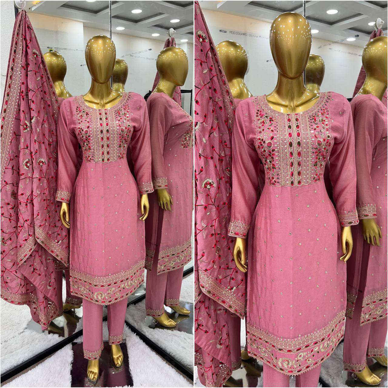 Chinon Silk Kesh123 5174 Suits & Dresses  Ladies Embroidery Ladies Silk Zari Work Suits