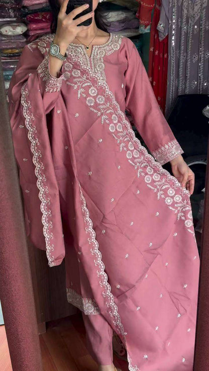 Chinon Silk Kesh123 5178 Suits & Dresses  Ladies Embroidery Ladies Silk Ladies Party Wear Suits