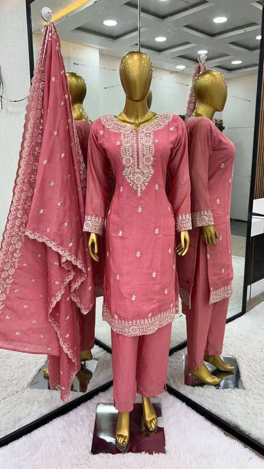 Chinon Silk Kesh123 5178 Suits & Dresses  Ladies Embroidery Ladies Silk Ladies Party Wear Suits