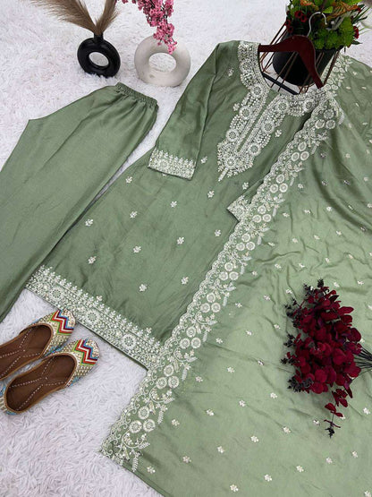 Chinon Silk Kesh123 5178 Suits & Dresses  Ladies Embroidery Ladies Silk Ladies Party Wear Suits