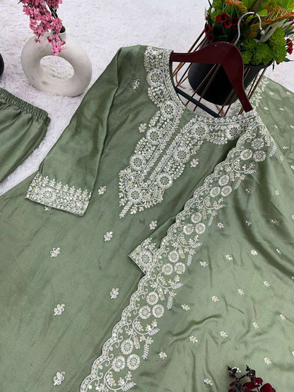 Chinon Silk Kesh123 5178 Suits & Dresses  Ladies Embroidery Ladies Silk Ladies Party Wear Suits