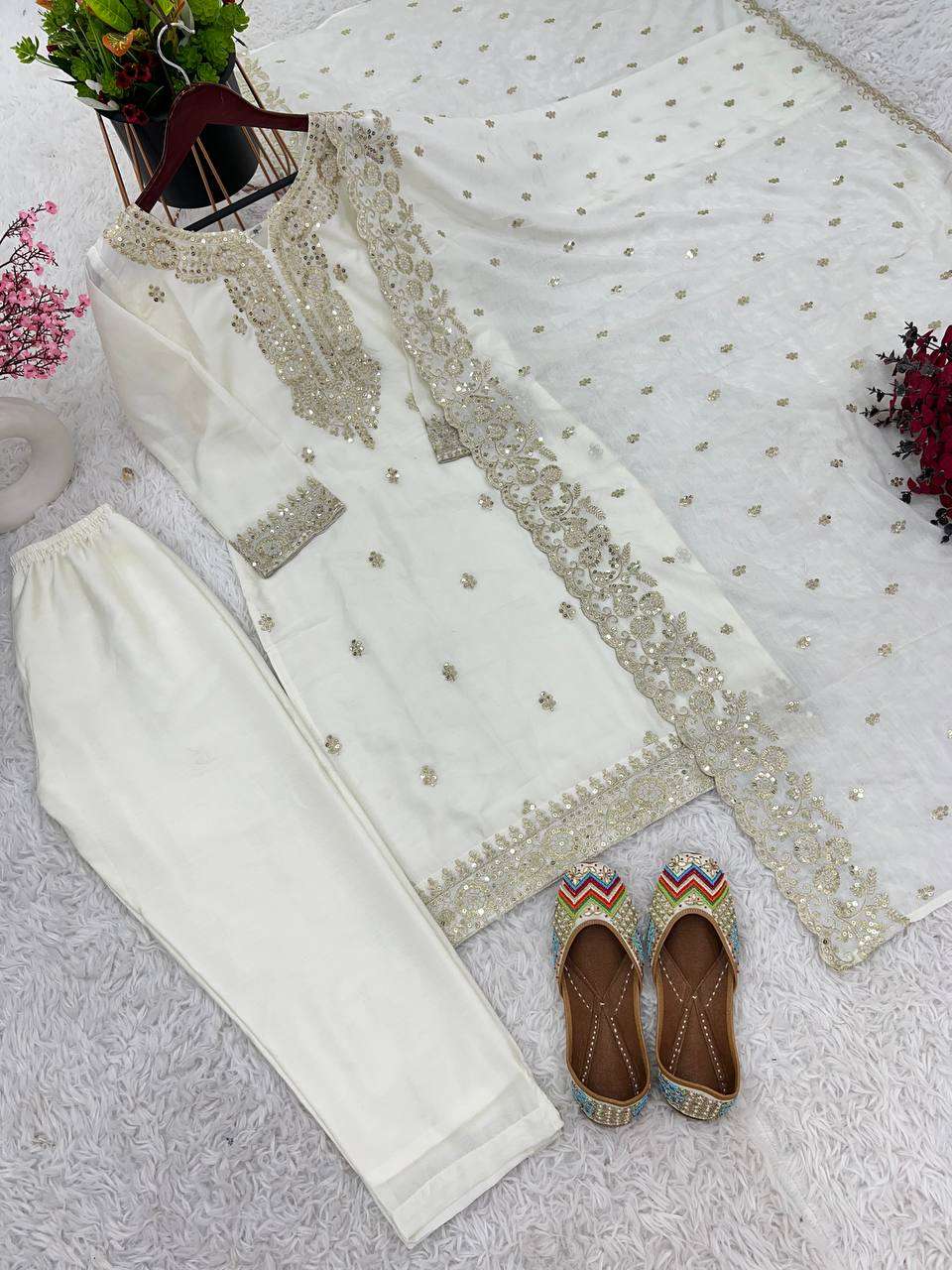 Chinon Silk Kesh123 5178 Suits & Dresses  Ladies Embroidery Ladies Silk Ladies Party Wear Suits