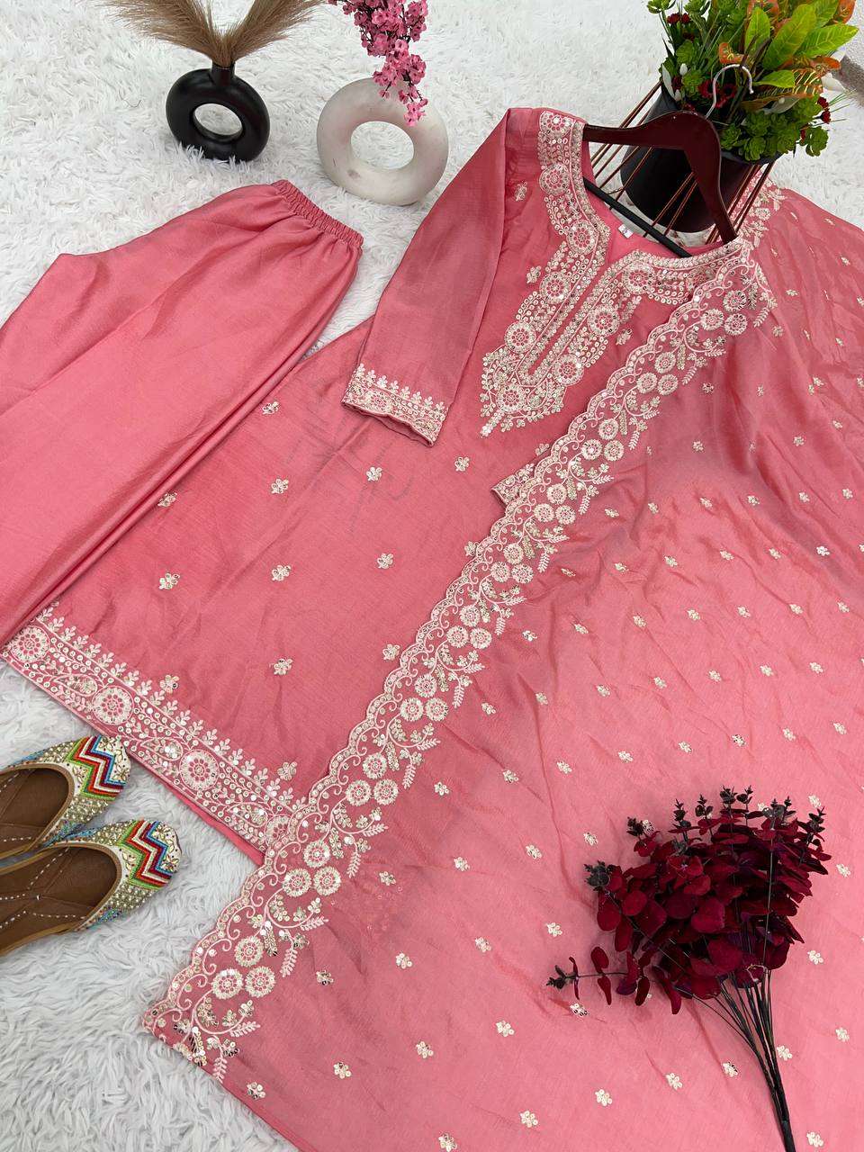 Chinon Silk Kesh123 5178 Suits & Dresses  Ladies Embroidery Ladies Silk Ladies Party Wear Suits