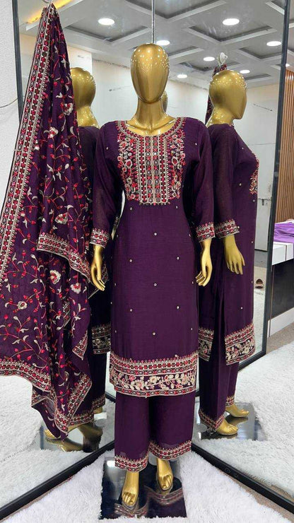 Chinon Silk Kesh123 5180 Suits & Dresses  Embroidery Ladies Silk Ladies Party Wear Diwali Collections Suits