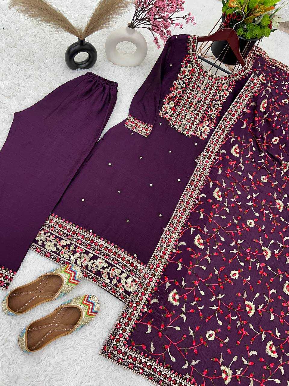 Chinon Silk Kesh123 5180 Suits & Dresses  Embroidery Ladies Silk Ladies Party Wear Diwali Collections Suits