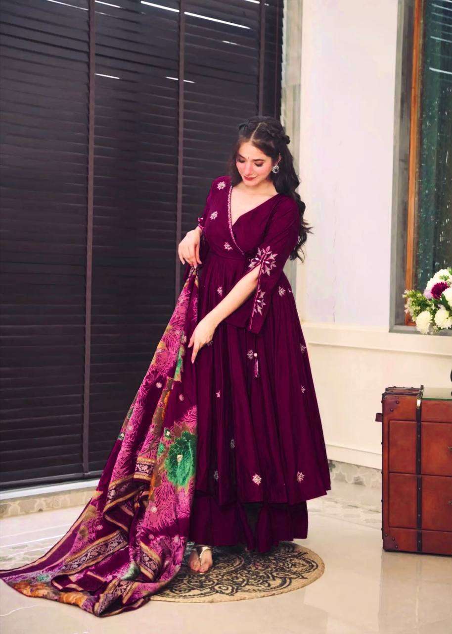 Chinon Silk Kesh123 5182 Suits & Dresses  Embroidery Palazzo Ladies Silk Anarkali Zari Work Suits