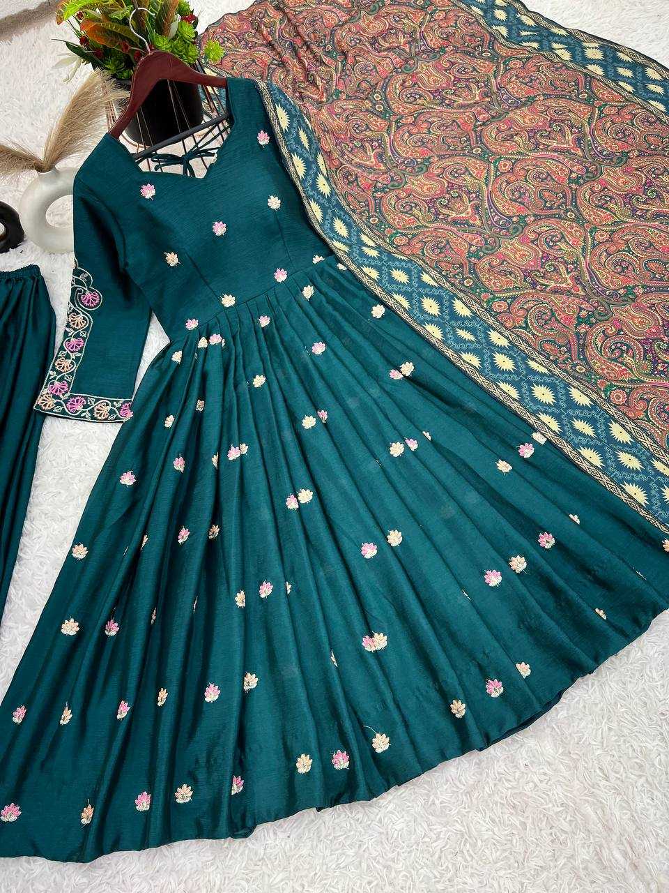 Chinon Silk Kesh123 5205 Gowns  Embroidery Anarkali Long Work Diwali Collections Gowns