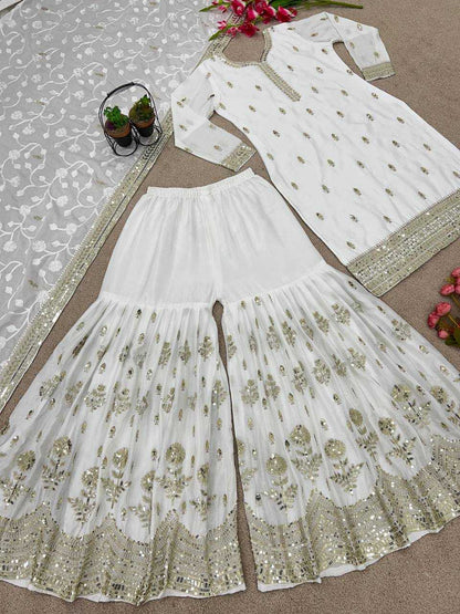 Chinon Silk Kesh124 804 Suits & Dresses  Ladies Silk Wedding Sharara Salwar Embroidered Suits