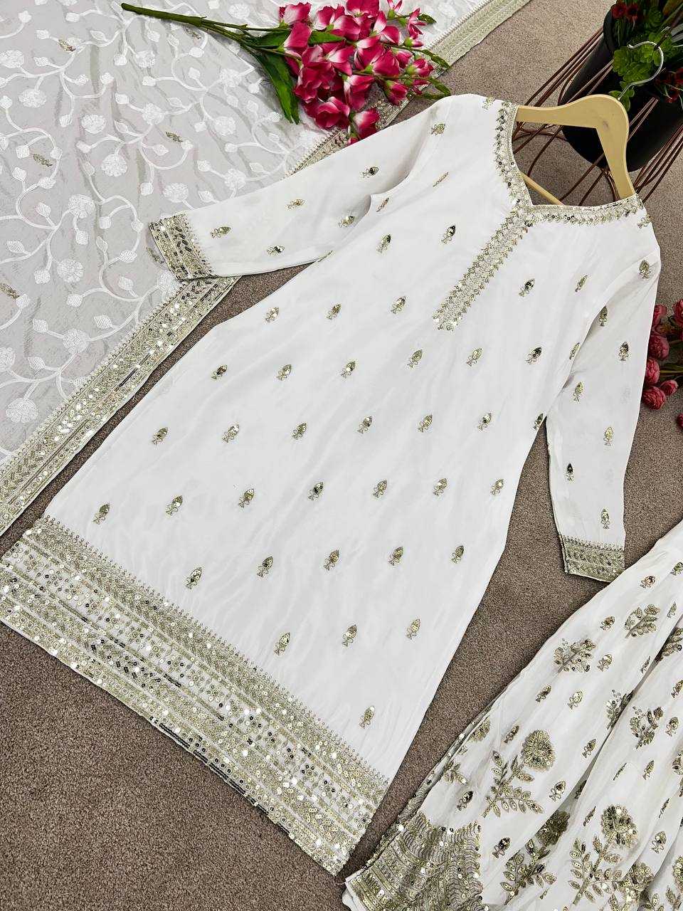 Chinon Silk Kesh124 804 Suits & Dresses  Ladies Silk Wedding Sharara Salwar Embroidered Suits