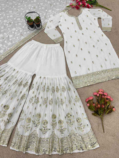 Chinon Silk Kesh124 804 Suits & Dresses  Ladies Silk Wedding Sharara Salwar Embroidered Suits