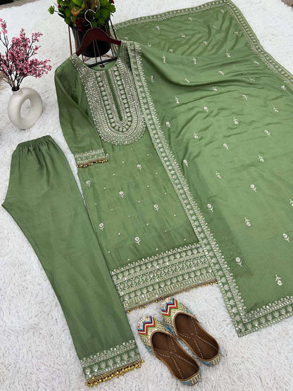 Chinon Silk Kesh124 814 Suits & Dresses  Ladies Embroidery Palazzo Ladies Silk Suits