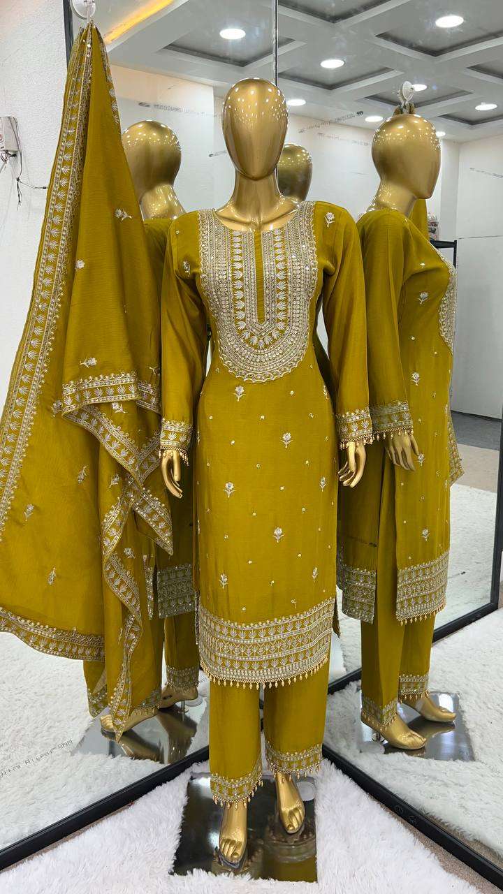 Chinon Silk Kesh124 814 Suits & Dresses  Ladies Embroidery Palazzo Ladies Silk Suits