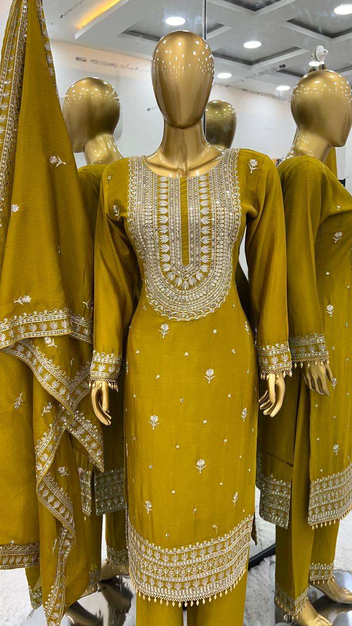 Chinon Silk Kesh124 814 Suits & Dresses  Ladies Embroidery Palazzo Ladies Silk Suits