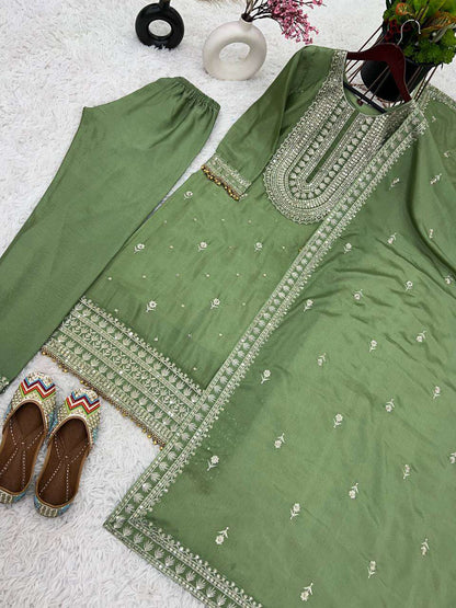 Chinon Silk Kesh124 814 Suits & Dresses  Ladies Embroidery Palazzo Ladies Silk Suits