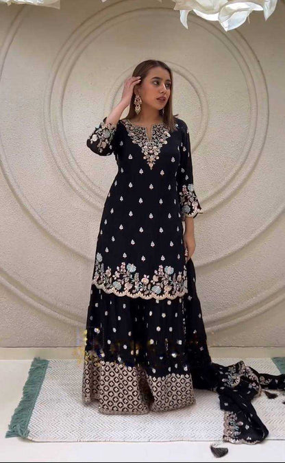 Chinon Silk Kesh124 816 Suits & Dresses  Shararar Salwar Embroidery Ladies Silk Zari Work Suits