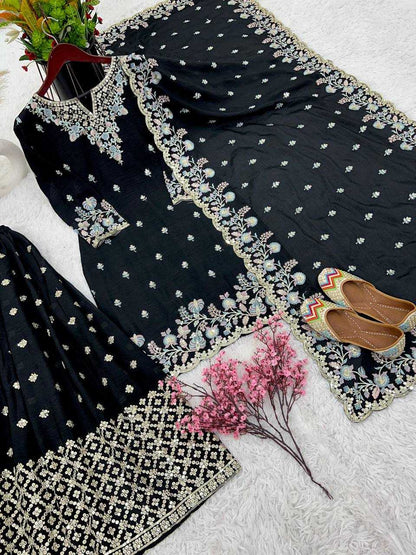 Chinon Silk Kesh124 816 Suits & Dresses  Shararar Salwar Embroidery Ladies Silk Zari Work Suits