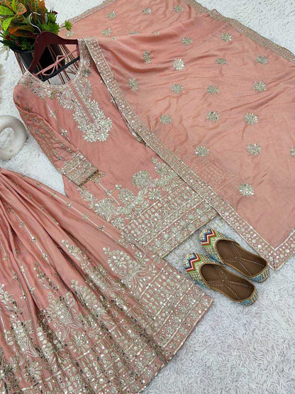 Chinon Silk Kesh124 825 Suits & Dresses  Sharara Salwar Embroidered Ladies Silk Wedding Suits