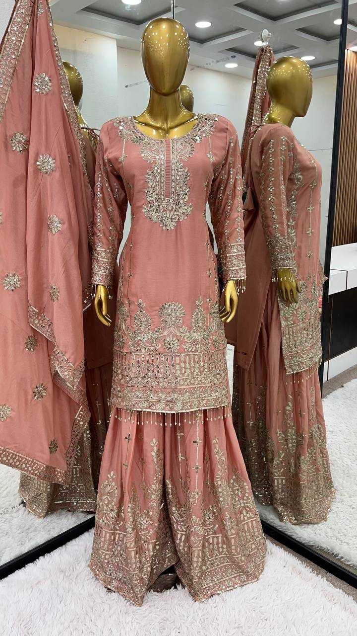 Chinon Silk Kesh124 825 Suits & Dresses  Sharara Salwar Embroidered Ladies Silk Wedding Suits