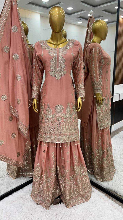 Chinon Silk Kesh124 825 Suits & Dresses  Sharara Salwar Embroidered Ladies Silk Wedding Suits