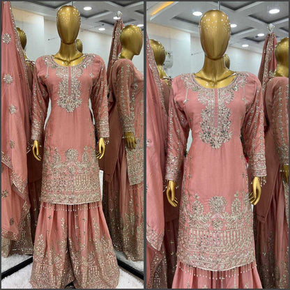 Chinon Silk Kesh124 825 Suits & Dresses  Sharara Salwar Embroidered Ladies Silk Wedding Suits