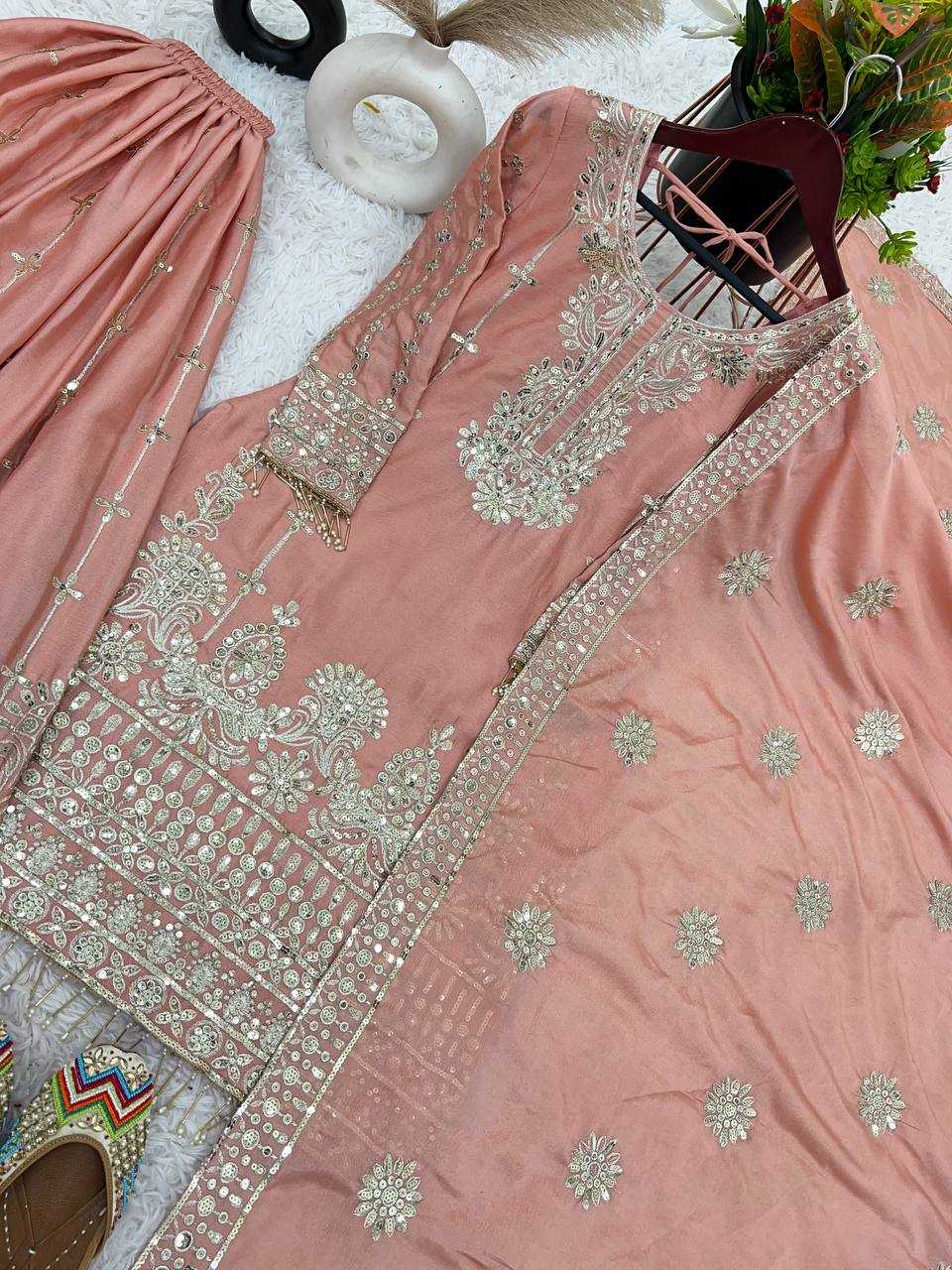 Chinon Silk Kesh124 825 Suits & Dresses  Sharara Salwar Embroidered Ladies Silk Wedding Suits