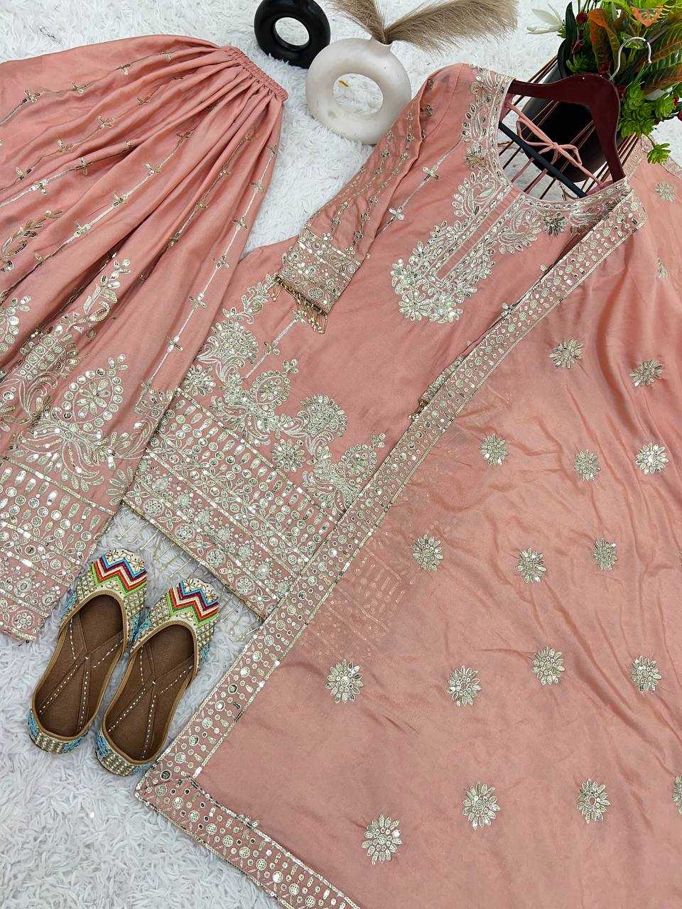 Chinon Silk Kesh124 825 Suits & Dresses  Sharara Salwar Embroidered Ladies Silk Wedding Suits