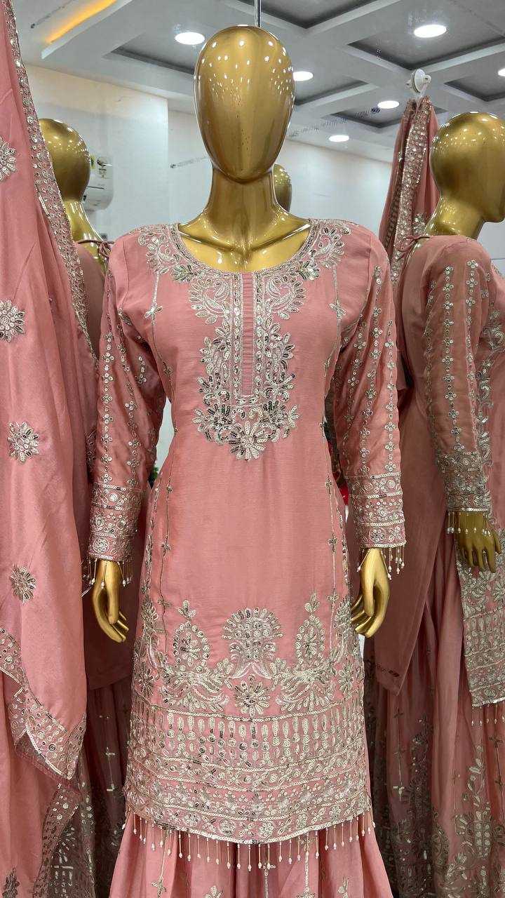 Chinon Silk Kesh124 825 Suits & Dresses  Sharara Salwar Embroidered Ladies Silk Wedding Suits