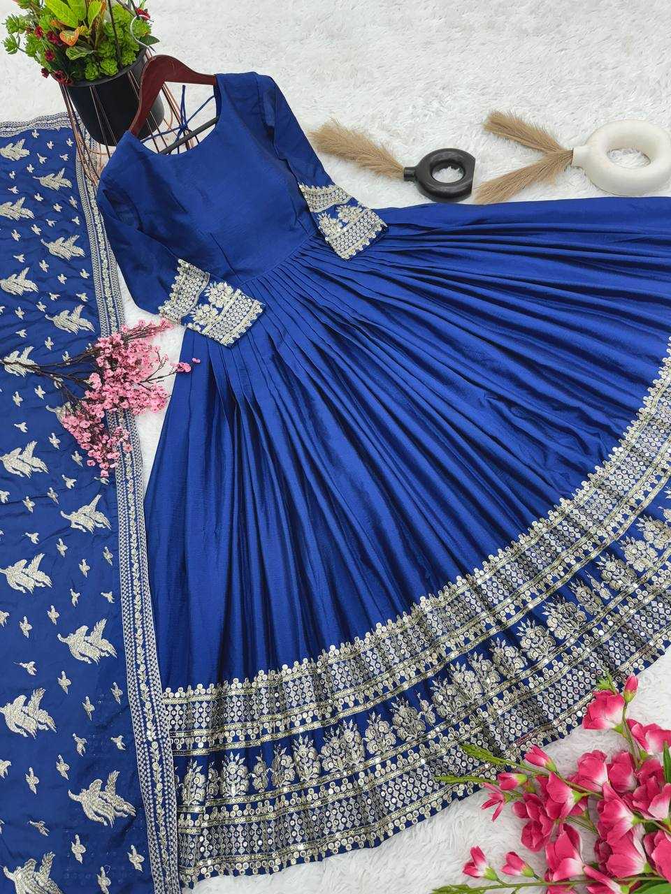 Chinon Silk Kesh125 3069 Gowns  Anarkali Long Embroidered Party Wear Gowns