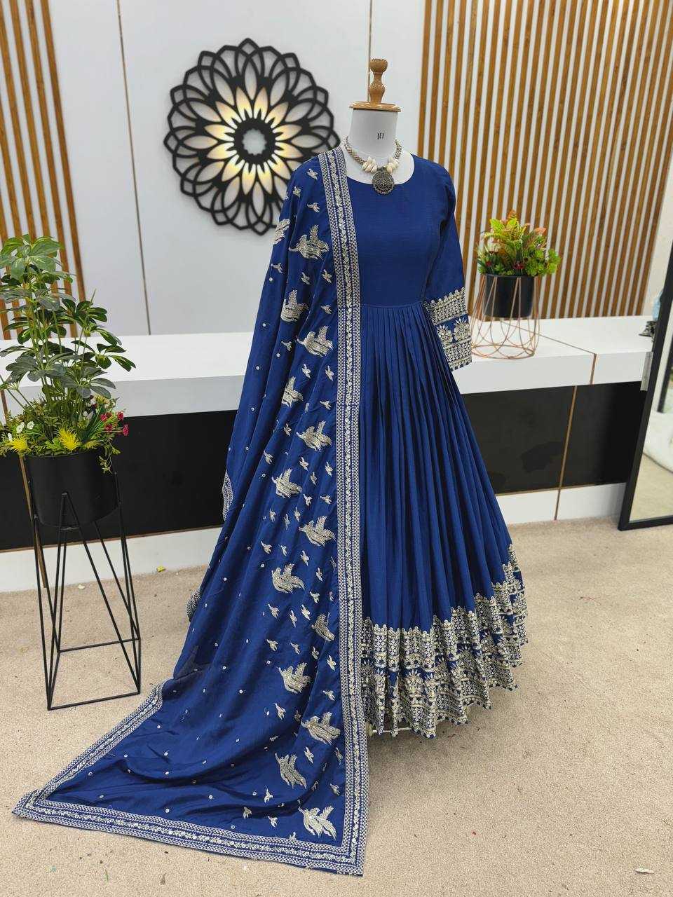 Chinon Silk Kesh125 3069 Gowns  Anarkali Long Embroidered Party Wear Gowns