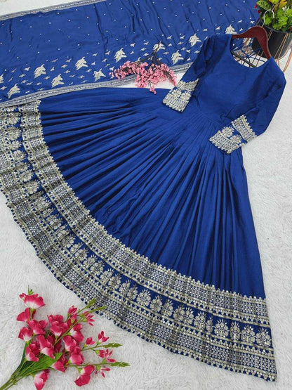 Chinon Silk Kesh125 3069 Gowns  Anarkali Long Embroidered Party Wear Gowns