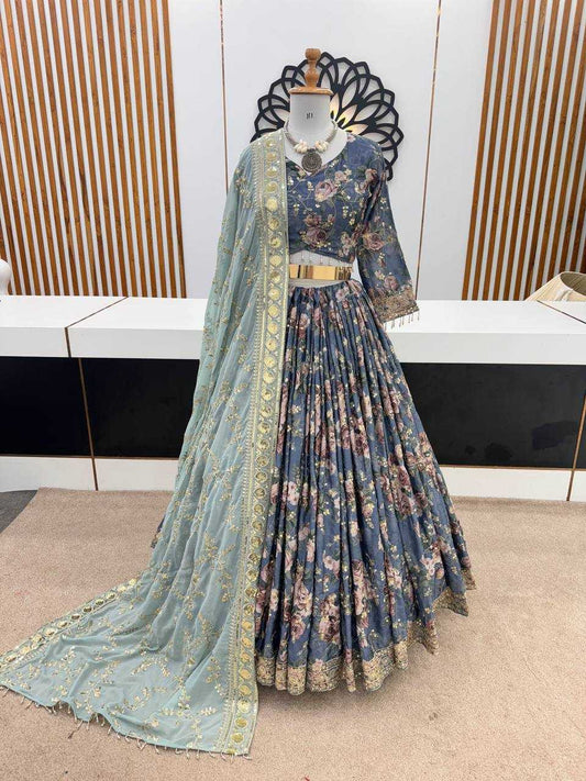 Chinon Silk Kesh125 3073 Lehengas  Silk Printed Embroidered Lehengas