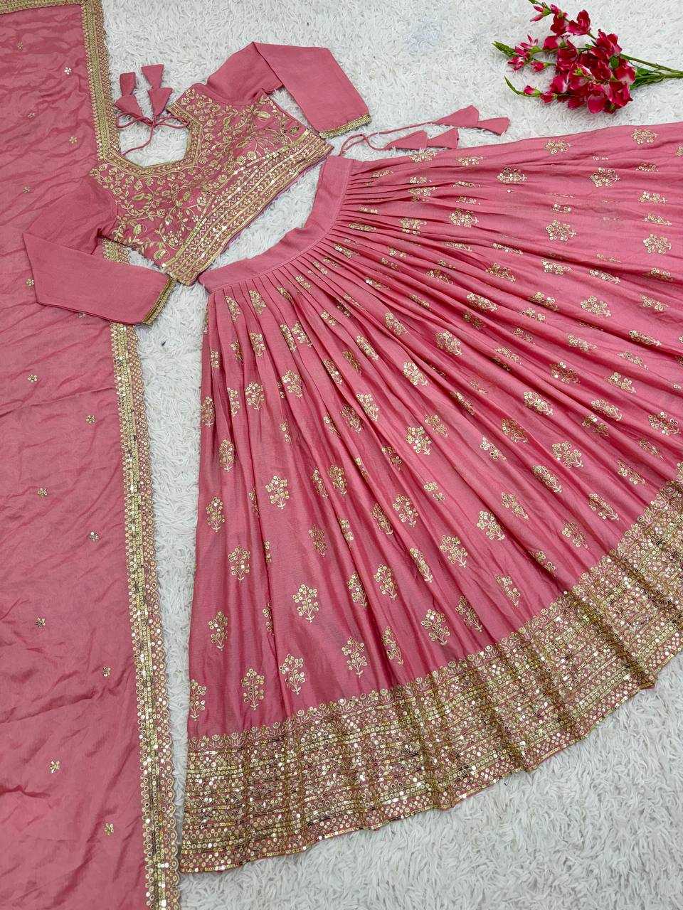 Chinon Silk Kesh125 3090 Lehengas  Traditional Silk Embroidered Pink Lehengas