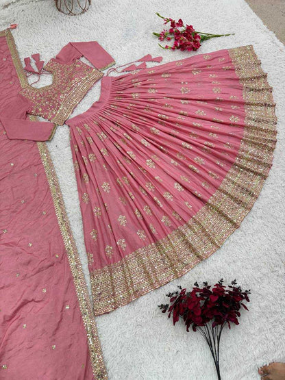 Chinon Silk Kesh125 3090 Lehengas  Traditional Silk Embroidered Pink Lehengas