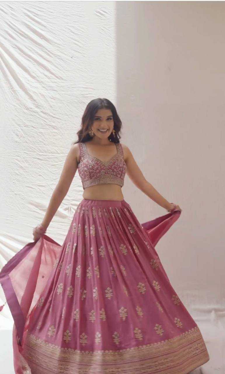 Chinon Silk Kesh125 3090 Lehengas  Traditional Silk Embroidered Pink Lehengas