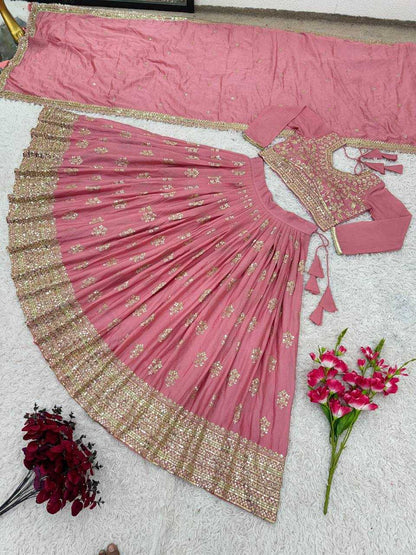 Chinon Silk Kesh125 3090 Lehengas  Traditional Silk Embroidered Pink Lehengas