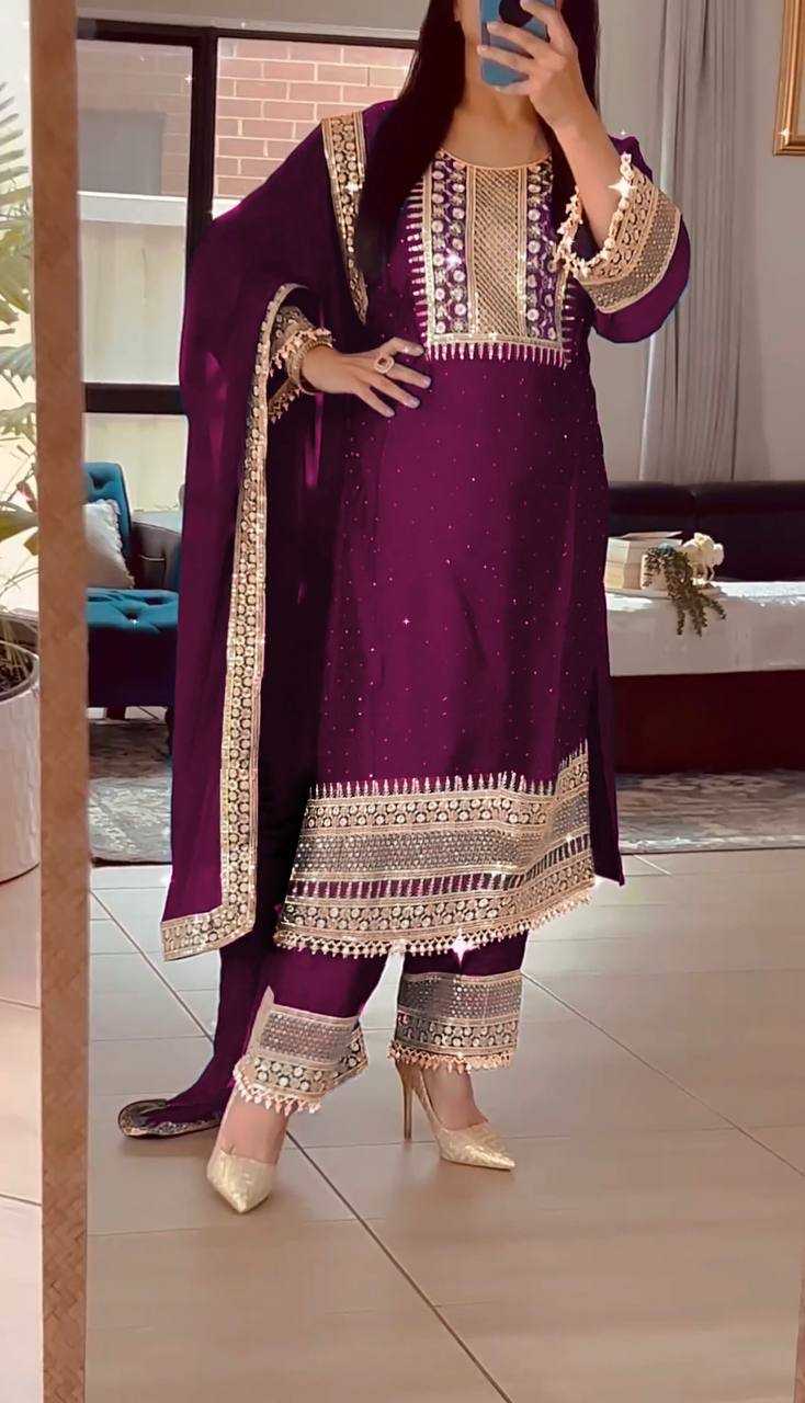 Chinon Silk Kesh128 371 Suits & Dresses  Ladies  Embroidery Ladies Silk Zari Work Suits