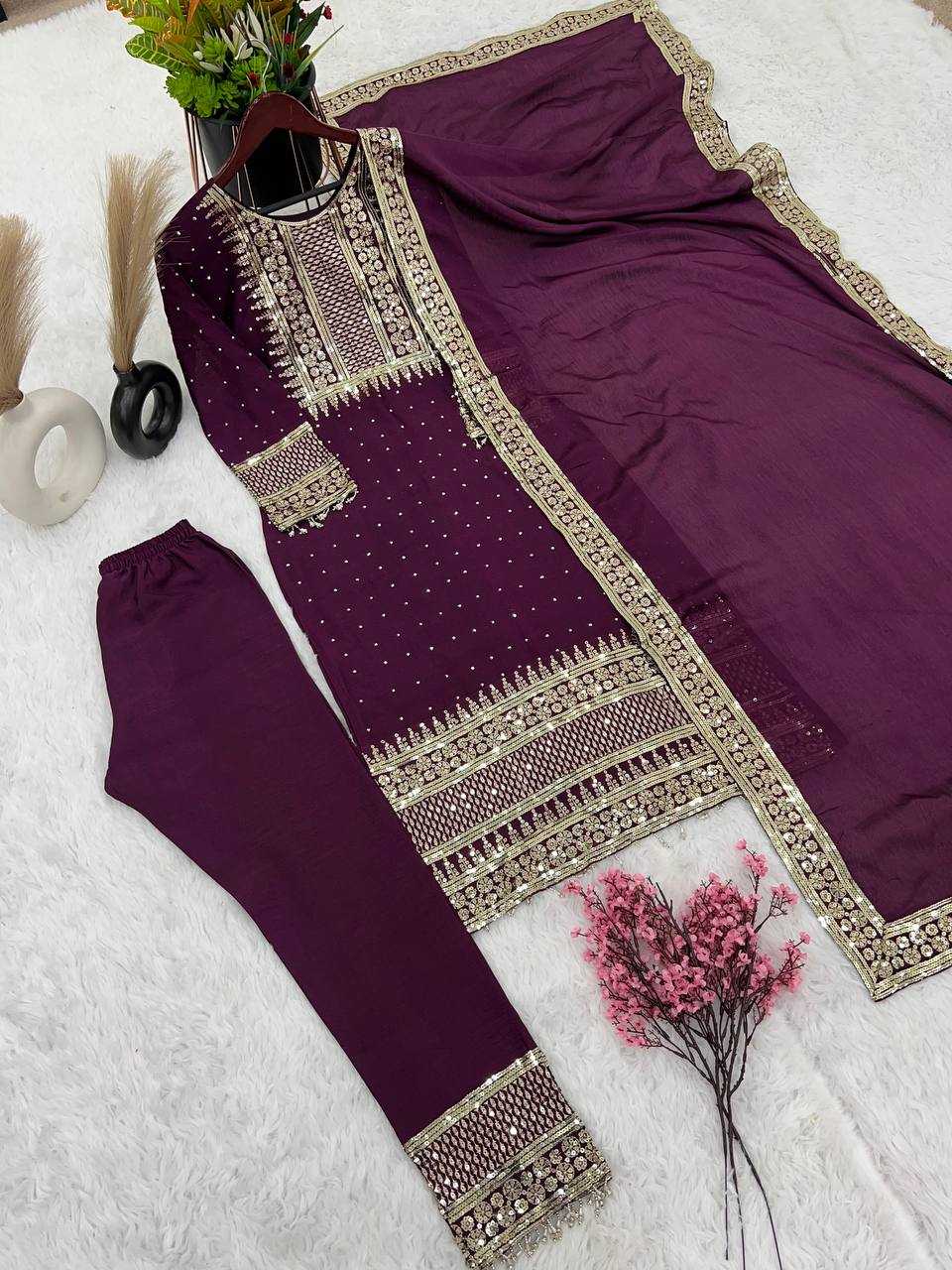 Chinon Silk Kesh128 371 Suits & Dresses  Ladies  Embroidery Ladies Silk Zari Work Suits