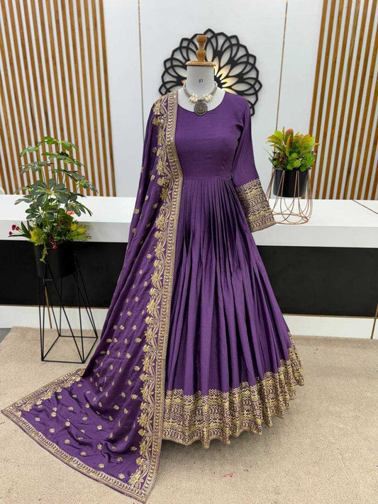 Chinon Silk Kesh128 372 Gowns  Dancy Embroidery Anarkali Long Gowns