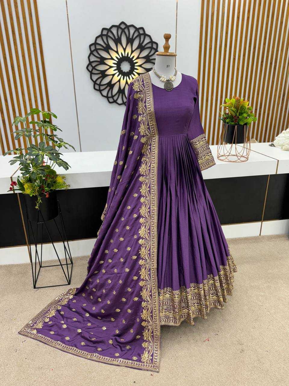 Chinon Silk Kesh128 372 Gowns  Dancy Embroidery Anarkali Long Gowns