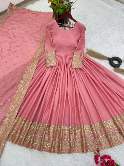 Chinon Silk Kesh128 372 Gowns  Dancy Embroidery Anarkali Long Gowns