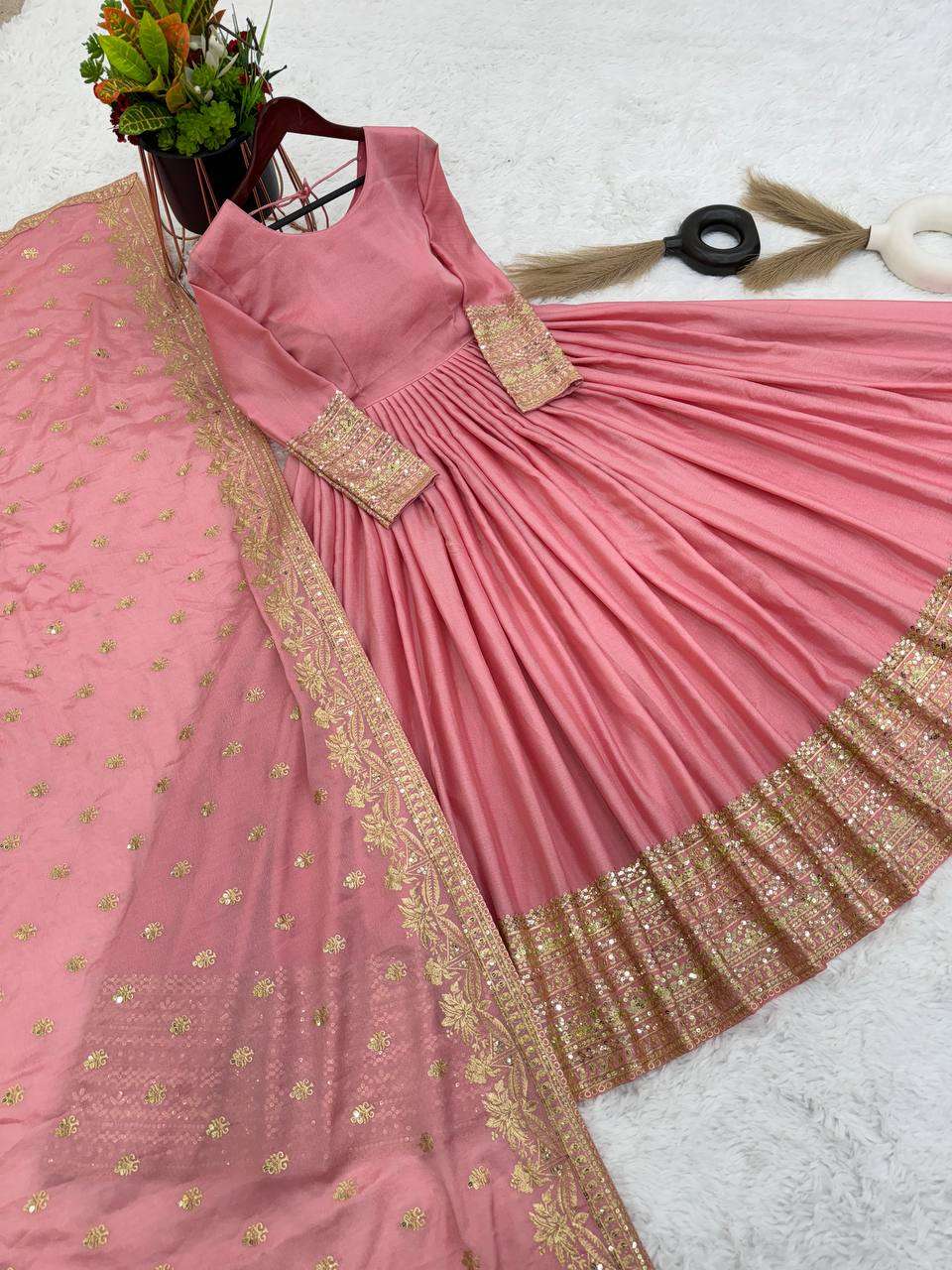 Chinon Silk Kesh128 372 Gowns  Dancy Embroidery Anarkali Long Gowns