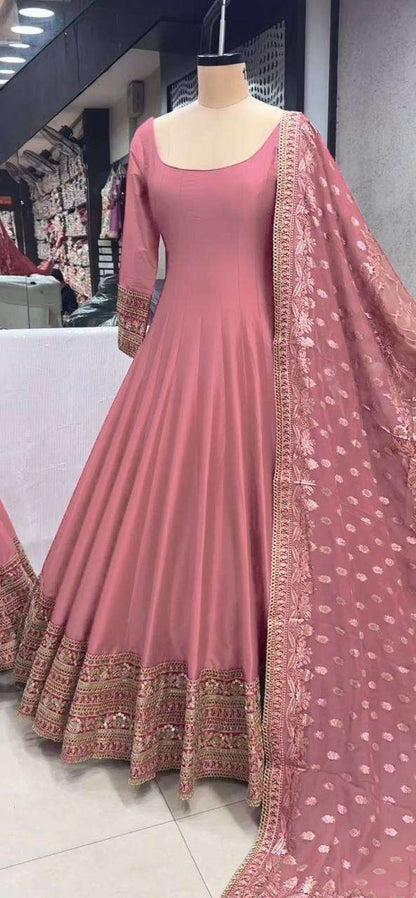 Chinon Silk Kesh128 372 Gowns  Dancy Embroidery Anarkali Long Gowns